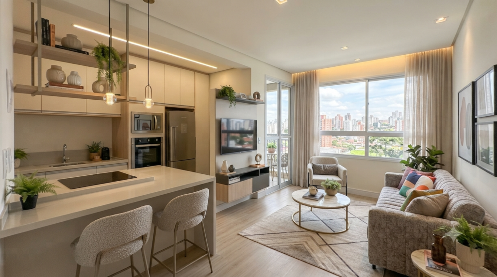 Equipe especializada acompanhando a personalização de apartamento para investimento em Curitiba